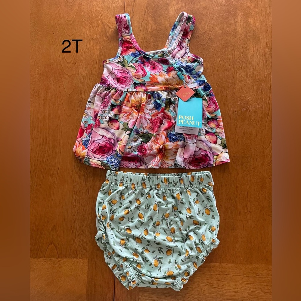 NWT Posh Peanut Shirley sleeveless peplum bummie set